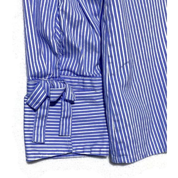 Talbots Pullover Shirt Women's Size Large Blue & White Pinstripe w/Bow on Sleeve - Picture 3 of 8